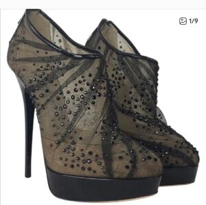 Authentic Jimmy Choo Embellished Black Booties Black Stiletto Heels